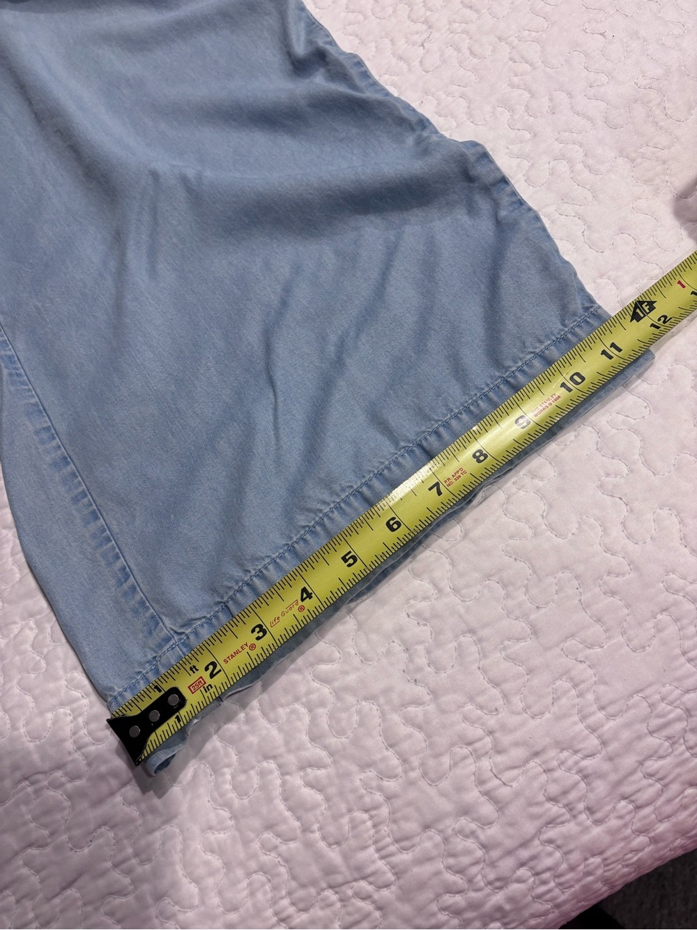 LOFT Light Blue Wide Leg Elastic Waist cropped Chambray Pants - Picture 3 of 7